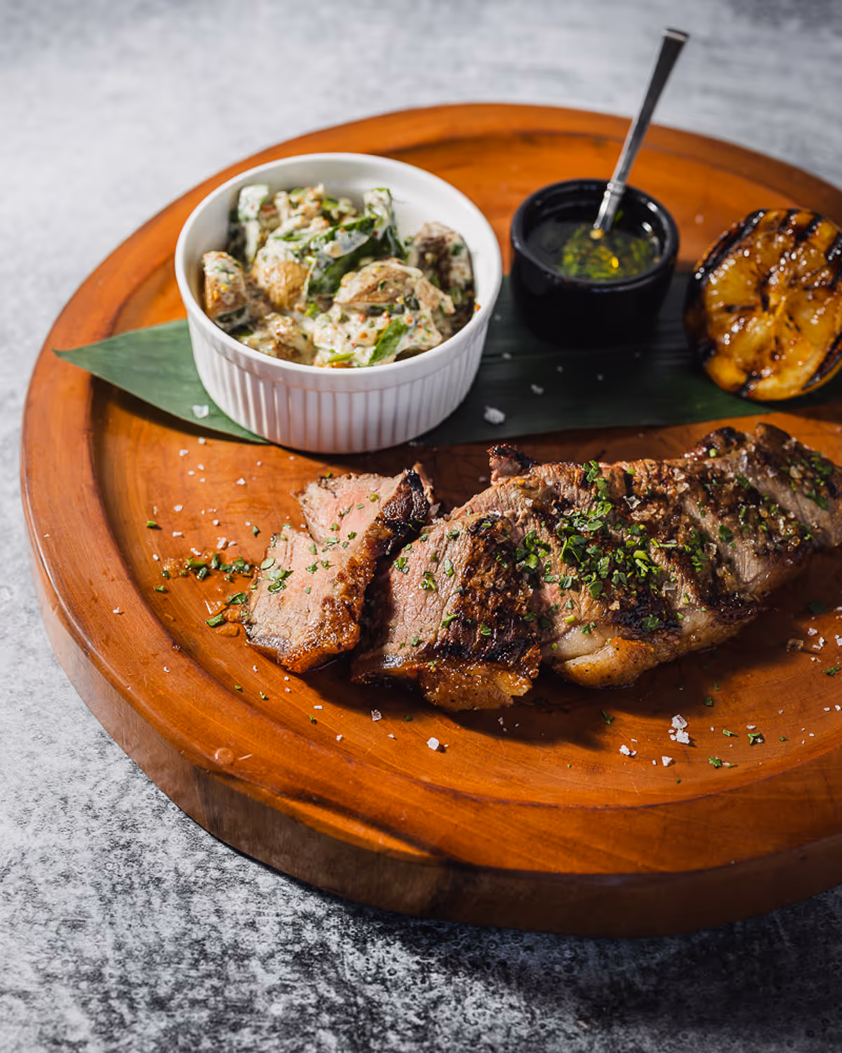 Steak board with sauces – Boston food photographer