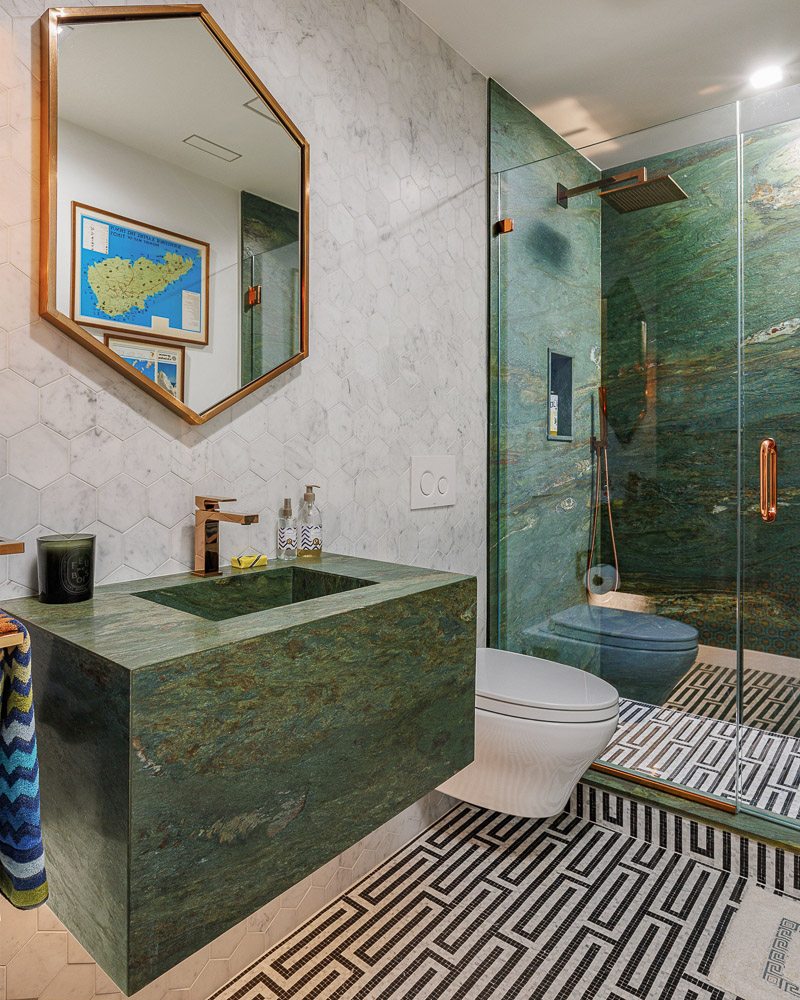 Completed bathroom with modern finishes, updated fixtures and clean, contemporary design.