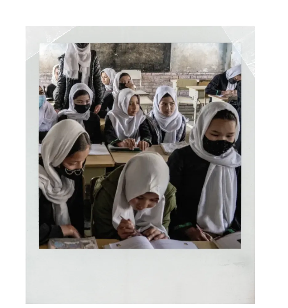 Afghan girls in school polaroid 2