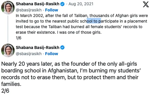 Shabana Basij-Rasikh - Twitter Snap