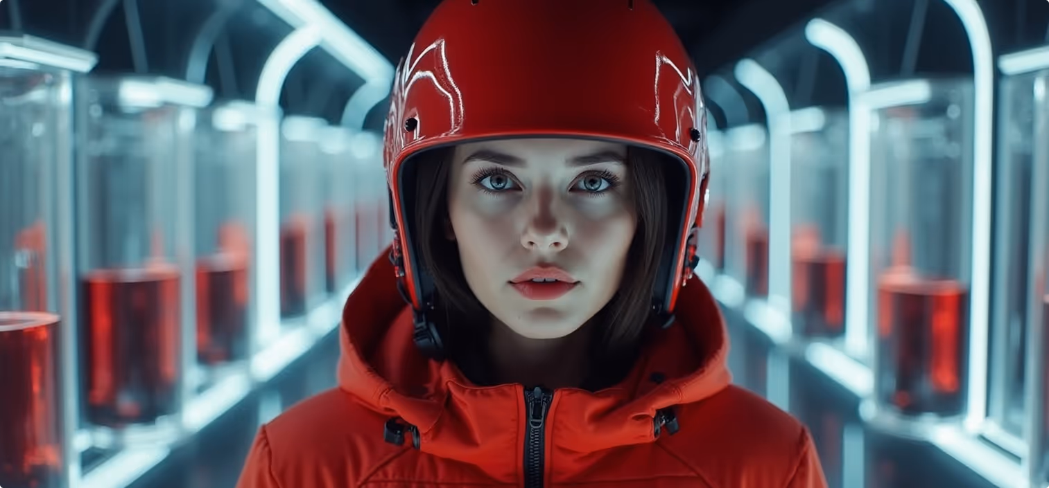 Woman in space uniform waiting for the generation of the websites
