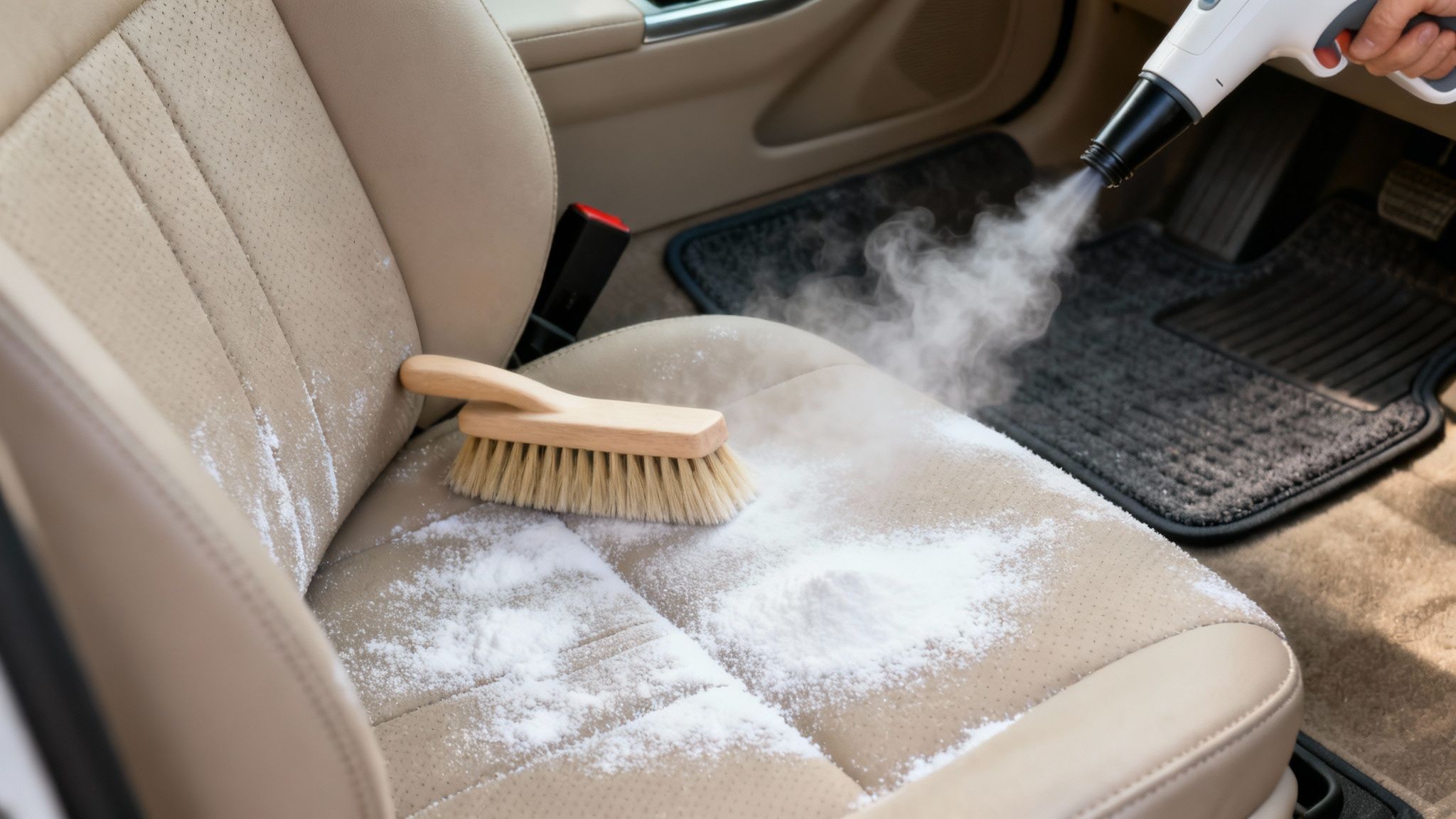 Clean upholstery ready for steam treatment