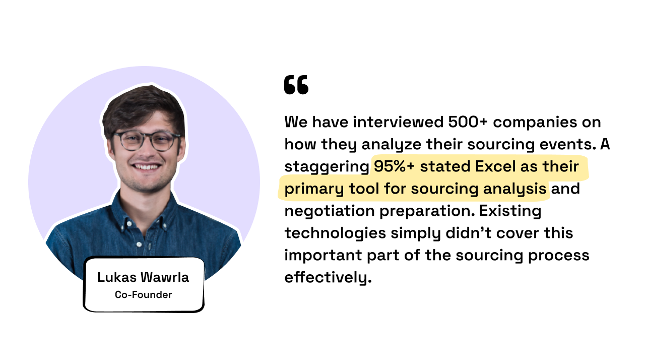 Lukas Wawrla quoting that 95% of organizations still use mostly Excel for their tender analysis