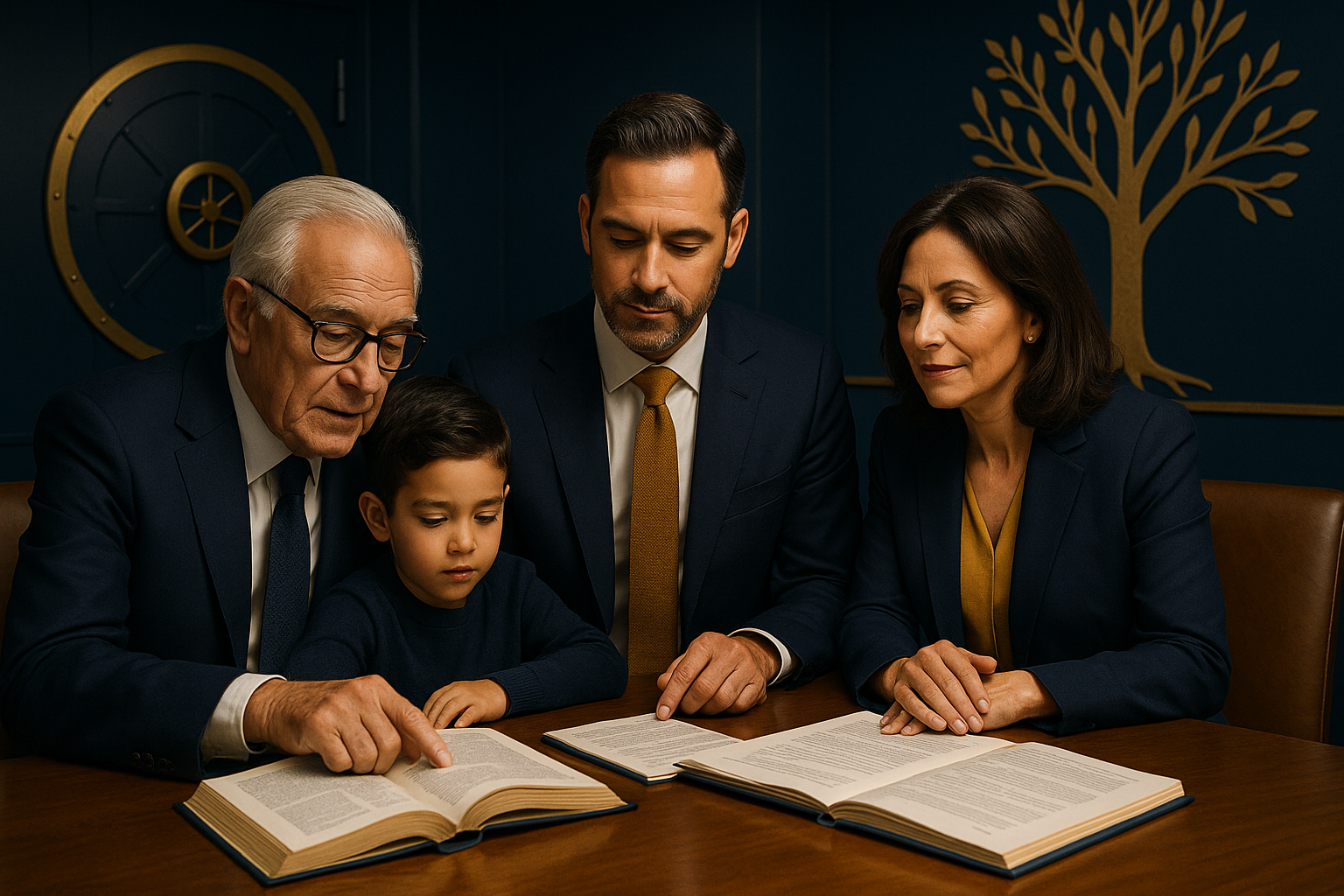 “Family studying financial books together, symbolizing wisdom, values, and Generational Growth’s mission to align money with purpose