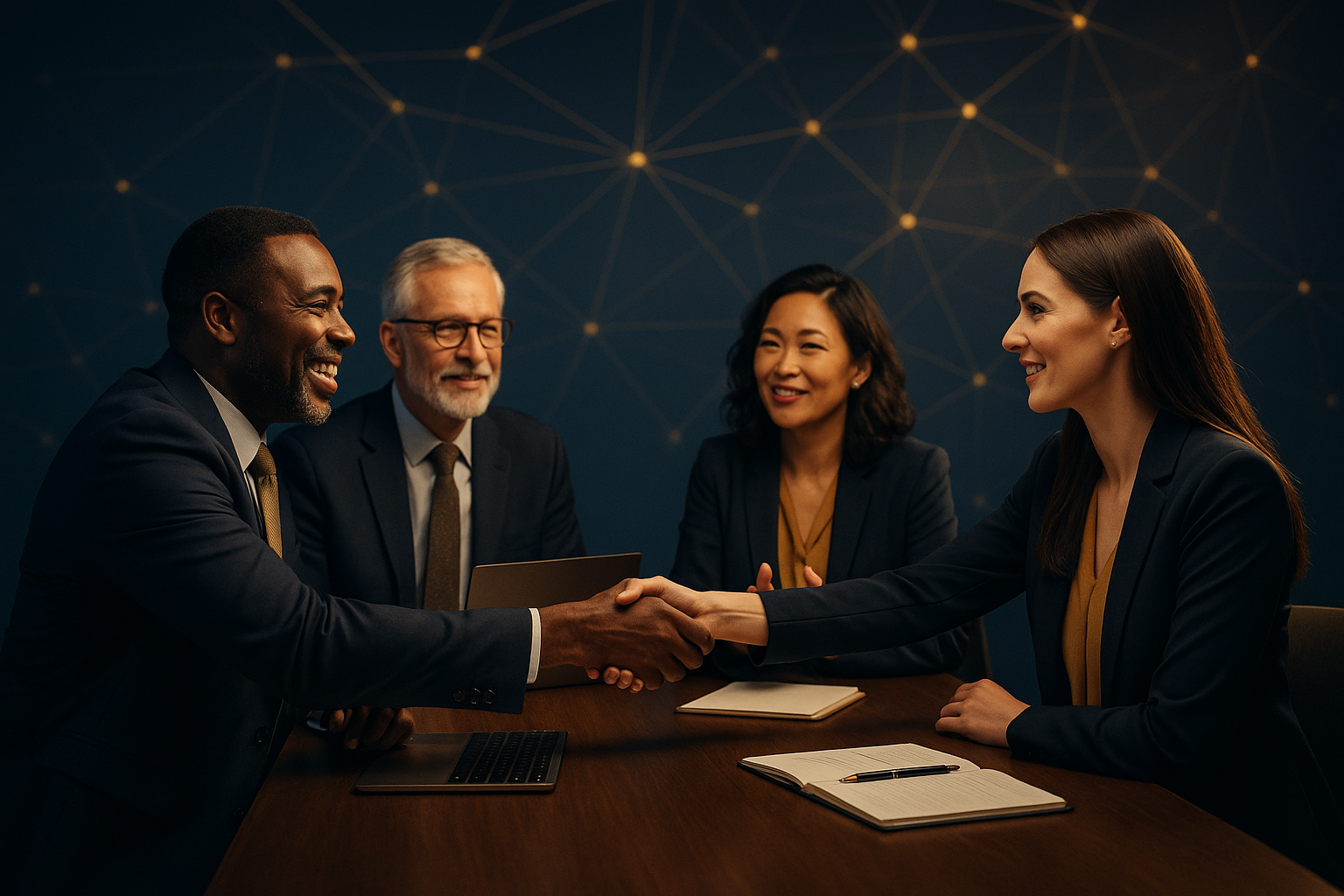 Generational Growth advisors shaking hands with clients, symbolizing trust, partnership, and strategic wealth building