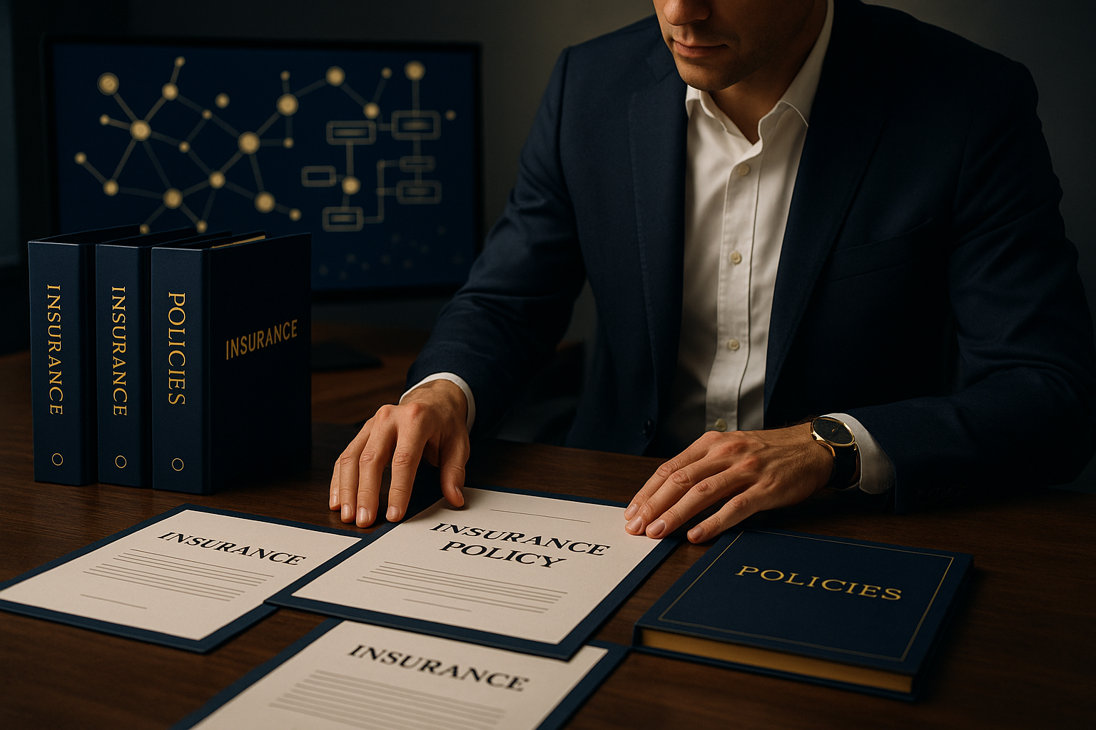 Close-up of person organizing several insurance policy documents, symbolizing structured growth from a single policy into a diversified financial framework.