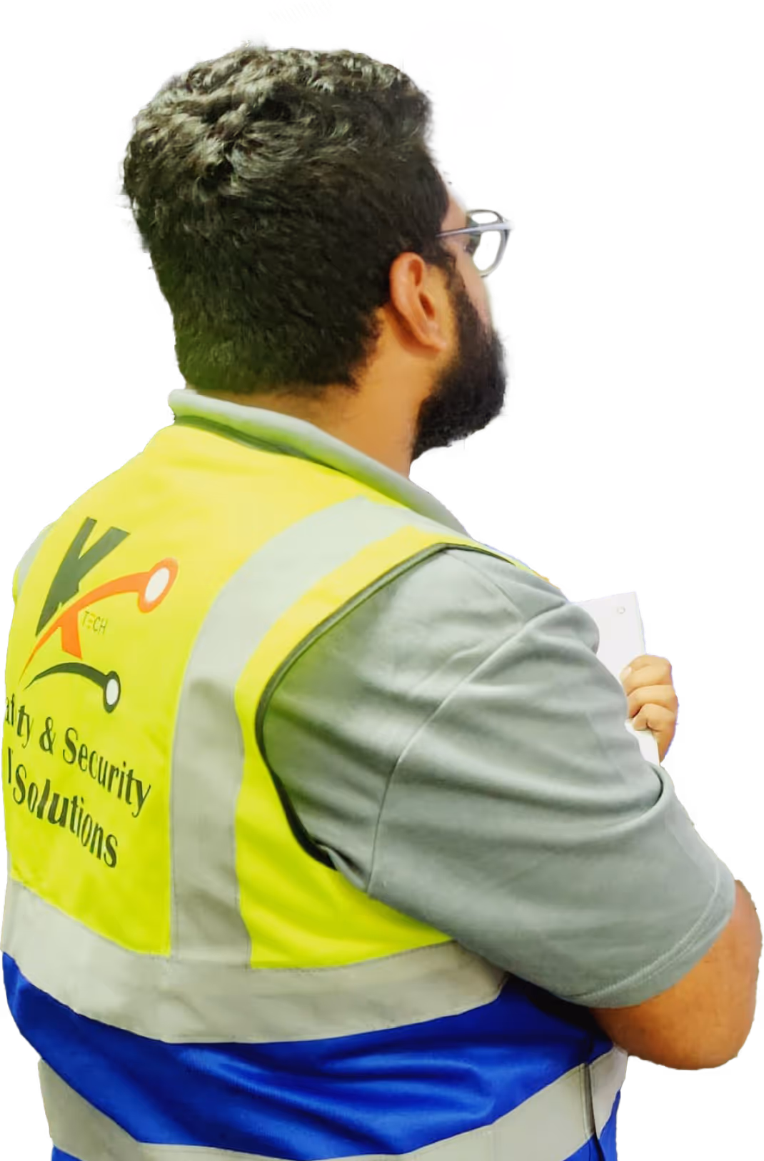 A K-Tech worker wearing the official safety jacket
