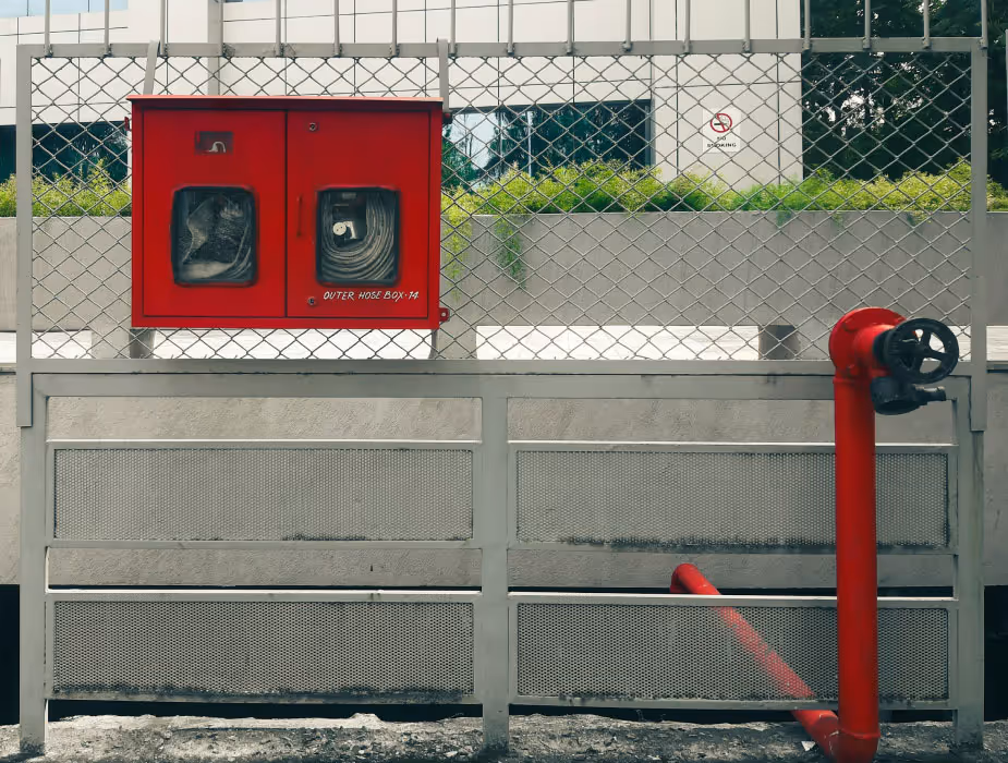 An outdoor view showing fire protection equipment