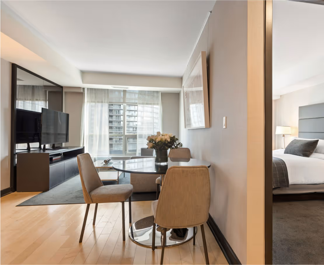 A hotel's interior view showing the hotel room