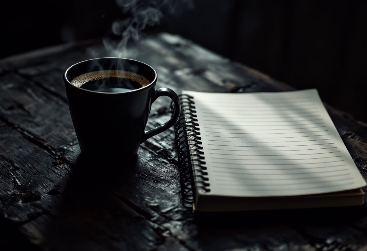 image of a notebook and coffee cup on a table