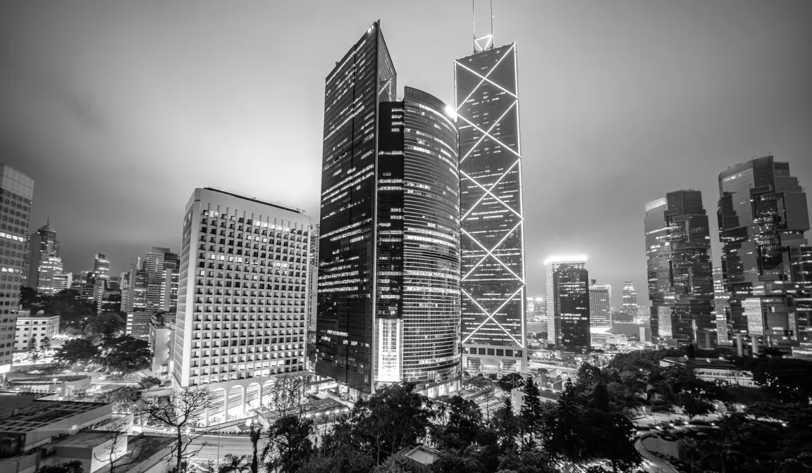 Black & white photo of an urban landscape.