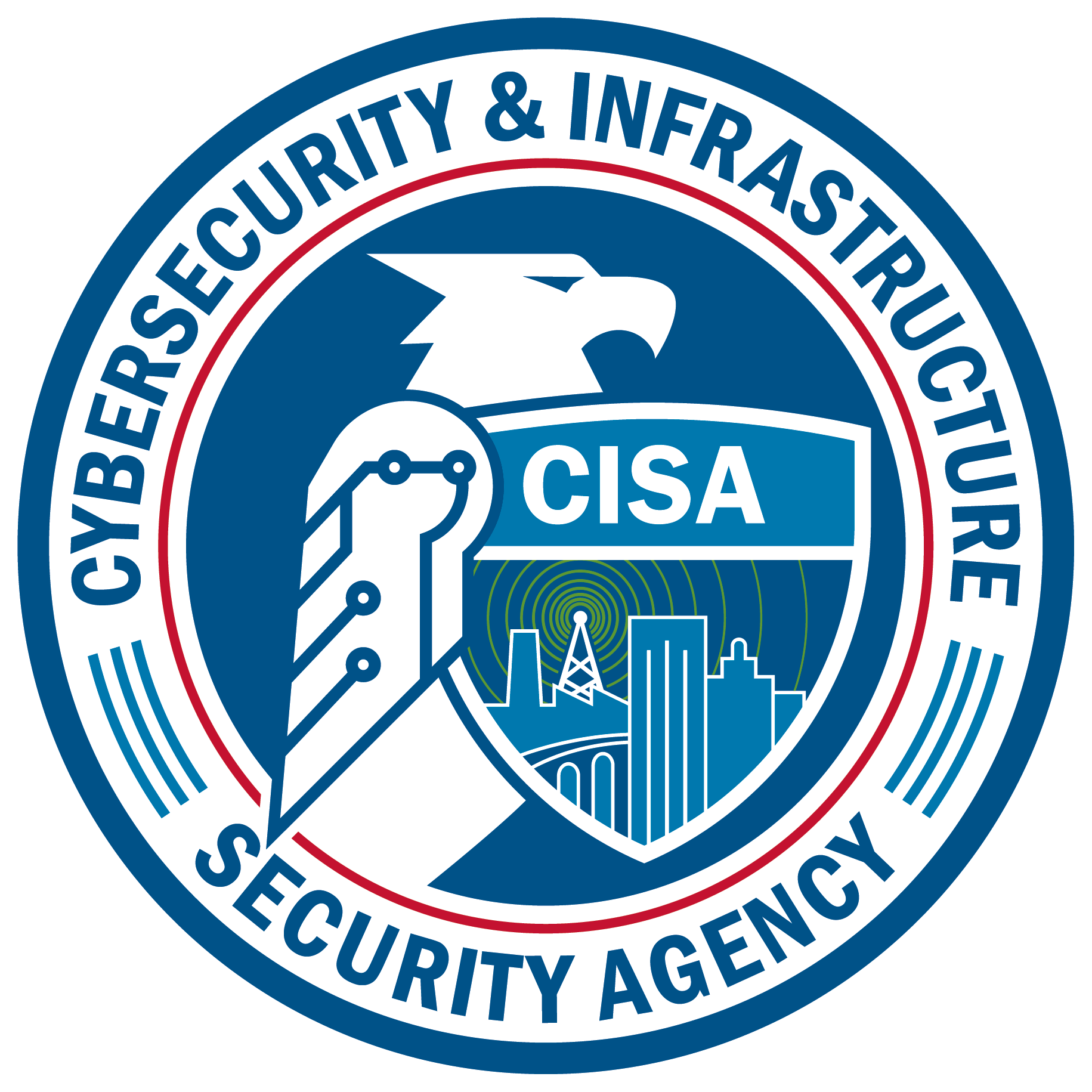 An eagle holding the CISA logo under its wing