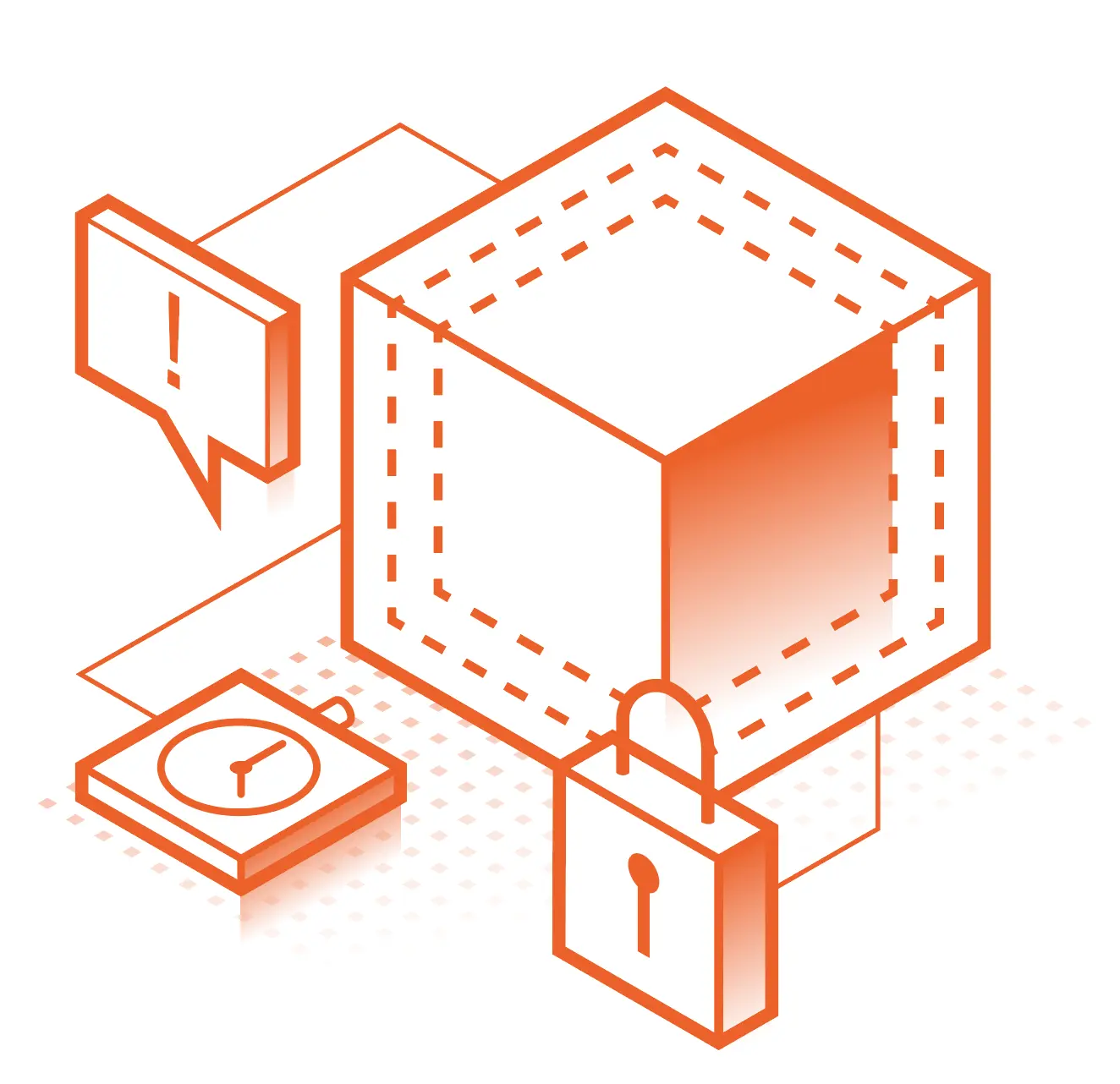 Orange boxes and alerts for a cybersecurity graphic