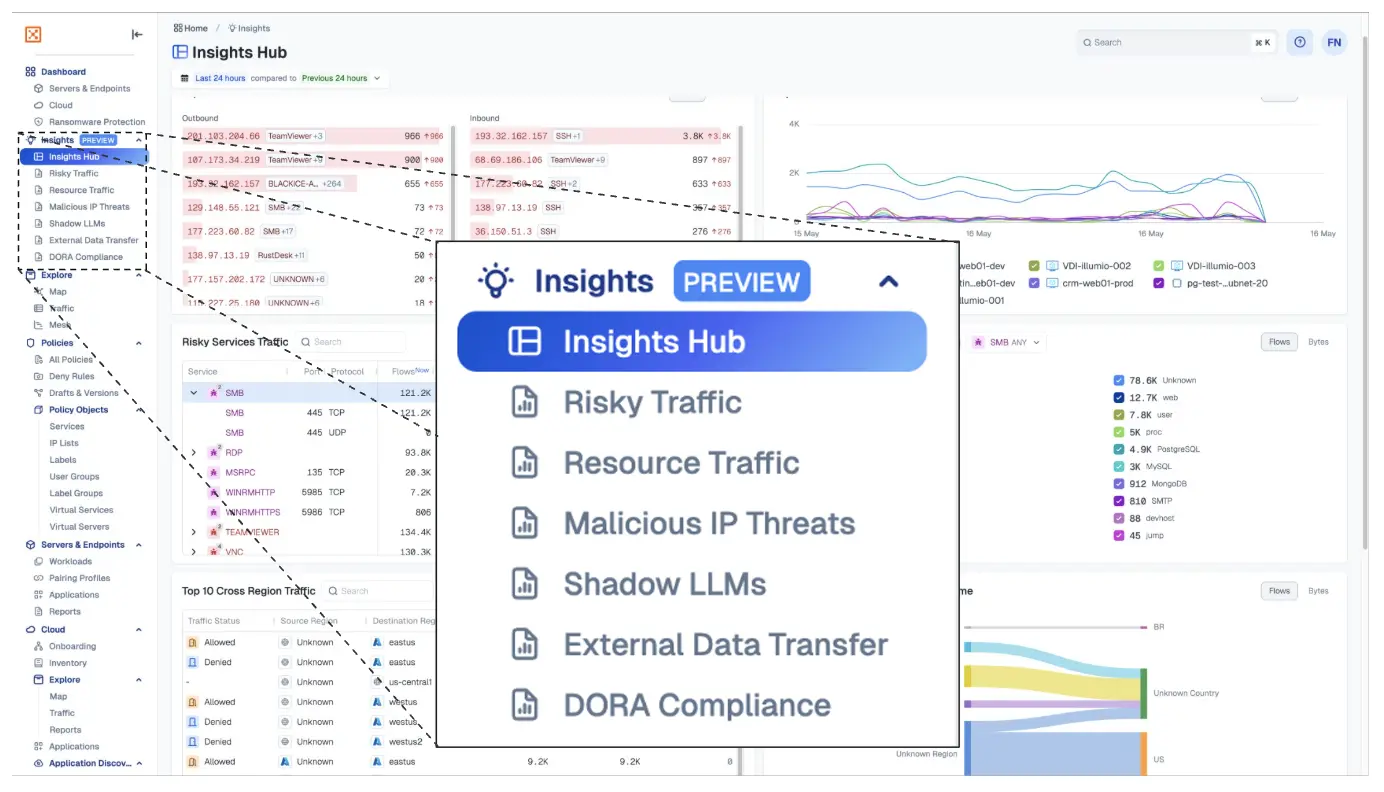 A screenshot of the Illumio Insights Hub