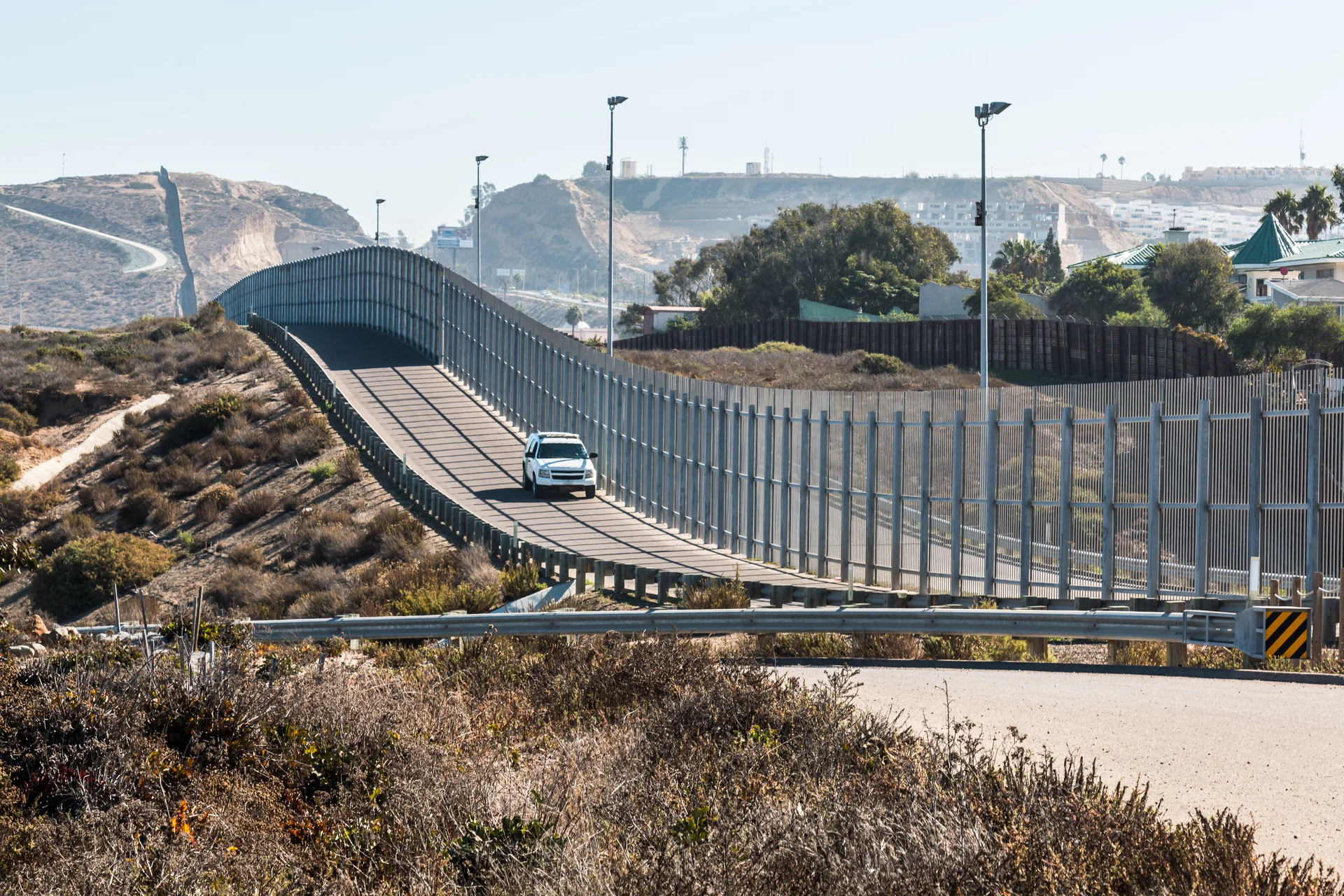 a car driving on a bridge