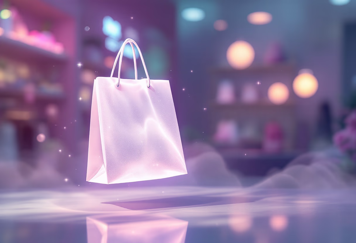 image of shopping bag at checkout counter (for a footwear store)