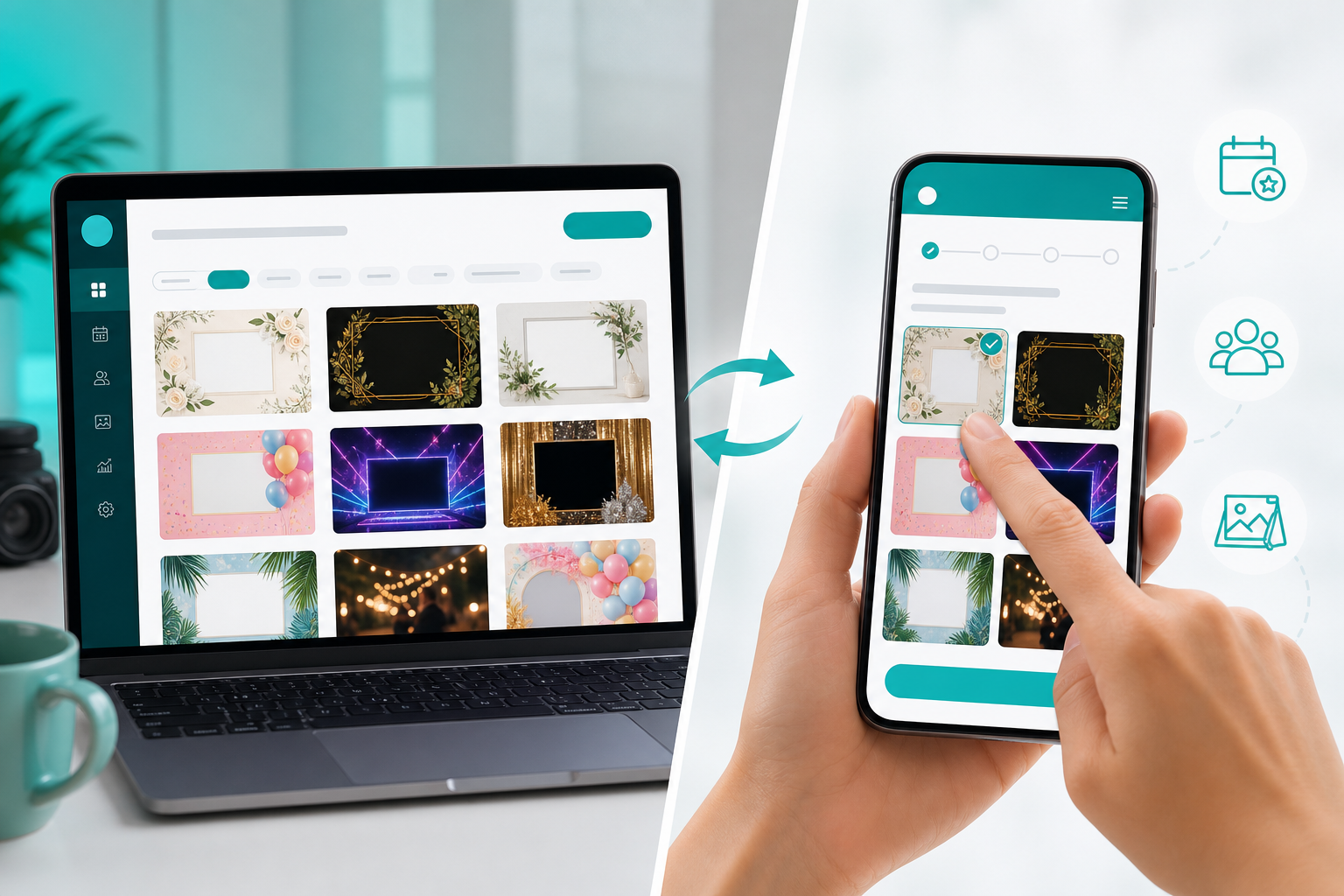 Photo booth owner curating AI event templates for clients in TalleFlow