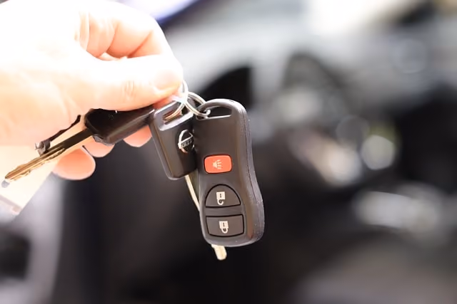 Fahrzeugschlüssel wird gehalten von einer Hand
