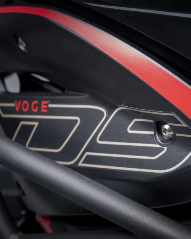 Close-up of the VOGE DS300 side fairing with DS branding.