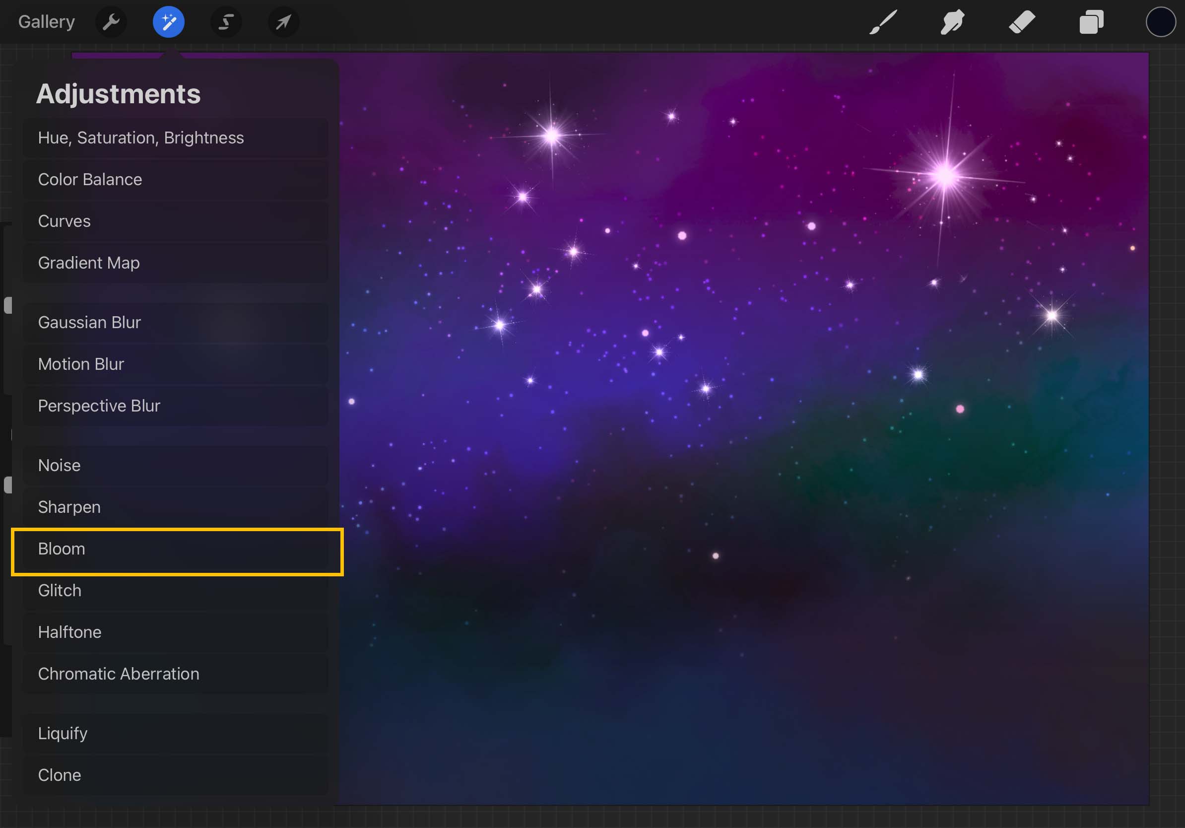 Bloom Effect in Adjustment Panel