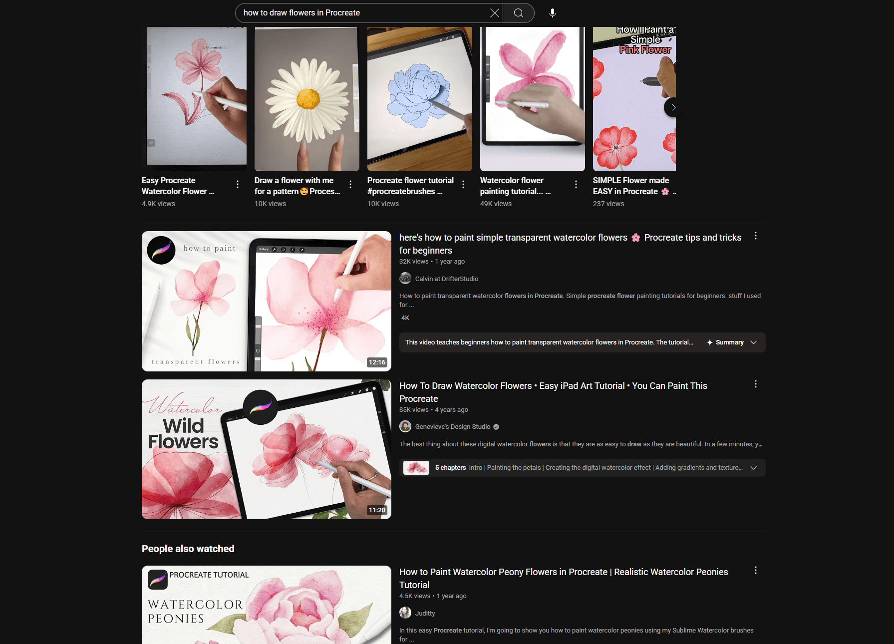 Youtube Search for Procreate Tutorials