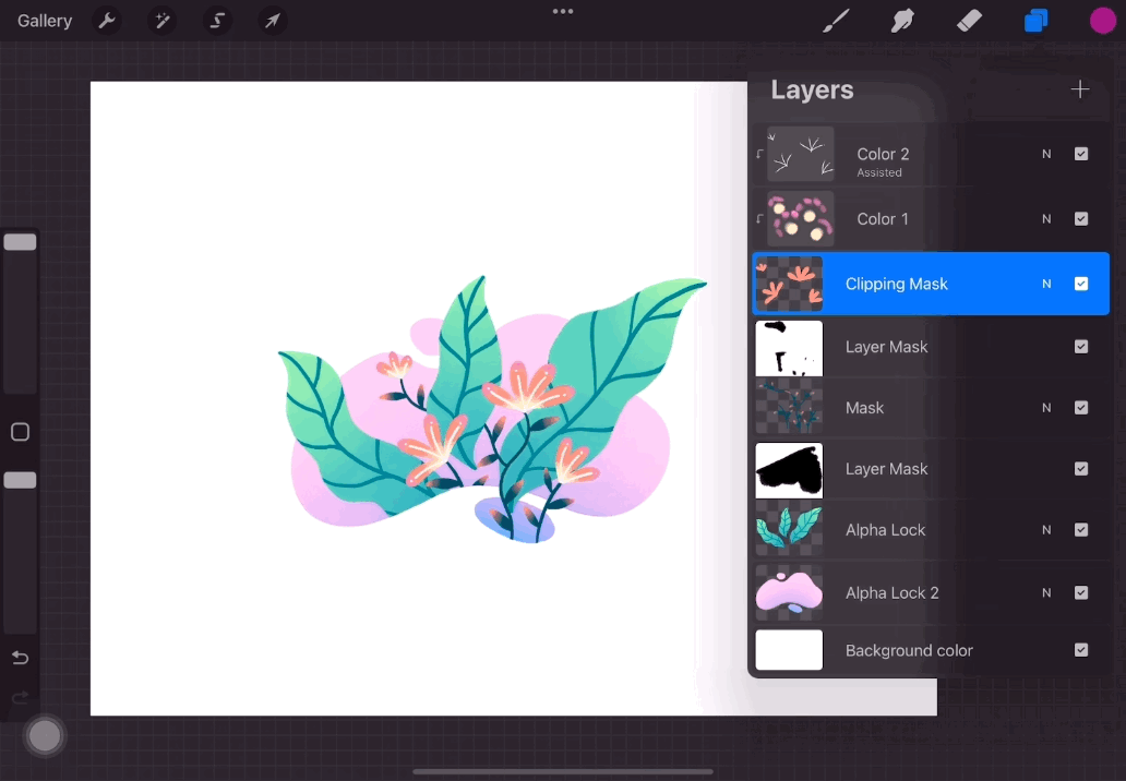 Choose a color then tap on the layer and choose 'Fill color'