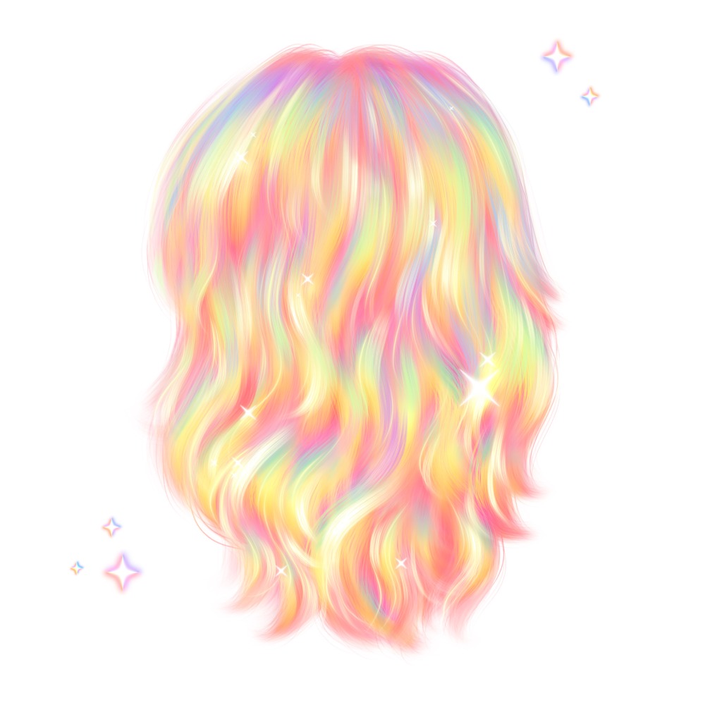 Final rainbow hair artwork painted in Procreate using Freya Animal Hair Brushes and Chromatic Aberration effect