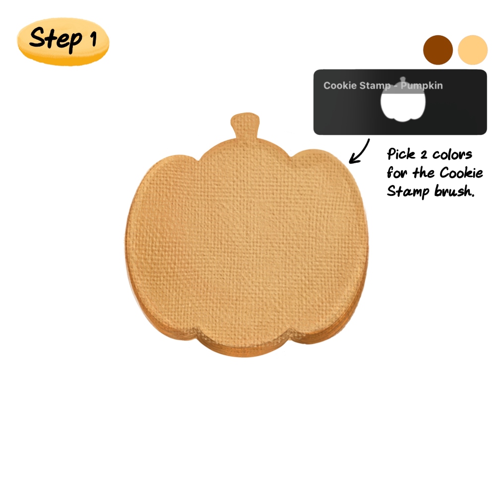 Step 1: Creating the cookie base with the Cookie Stamp – Pumpkin brush in Procreate.