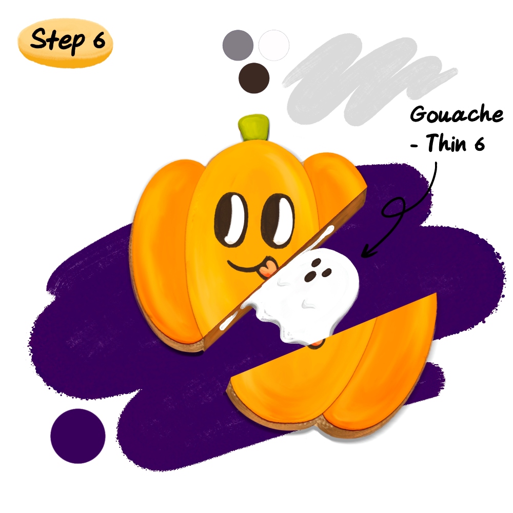 Step 6: Adding a tiny ghost marshmallow filling and dark purple background for a spooky Halloween cookie look.