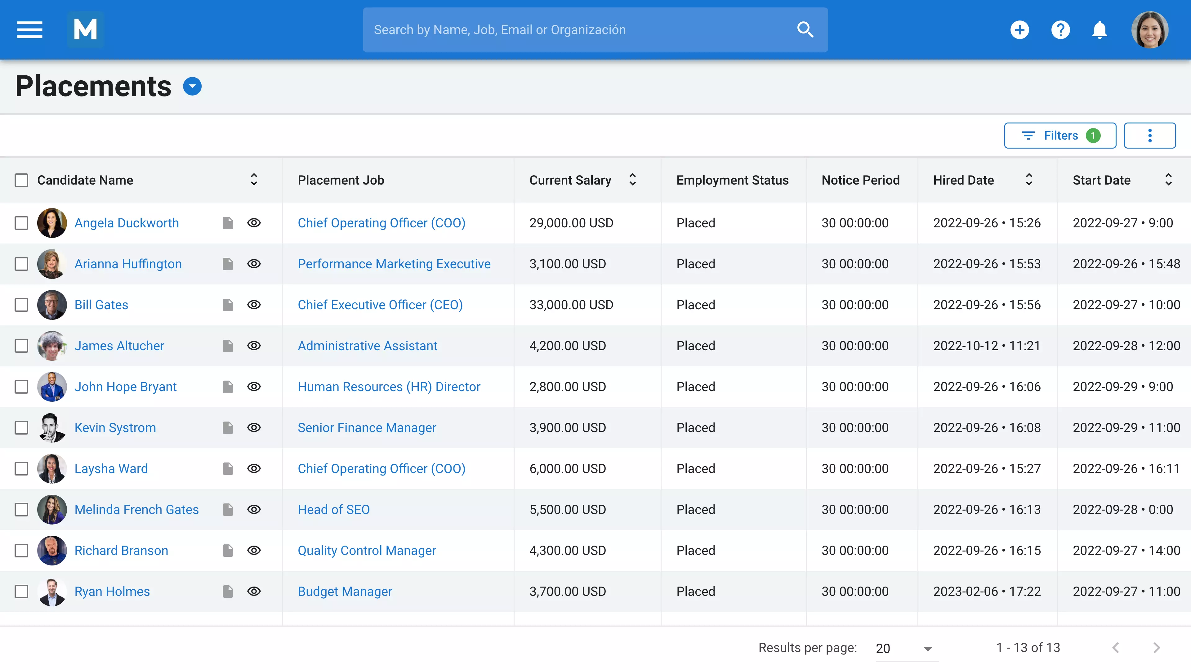 You can track the onboarding of each placement on the easy-to-read dashboard from Manatal’s recruiting CRM tool.