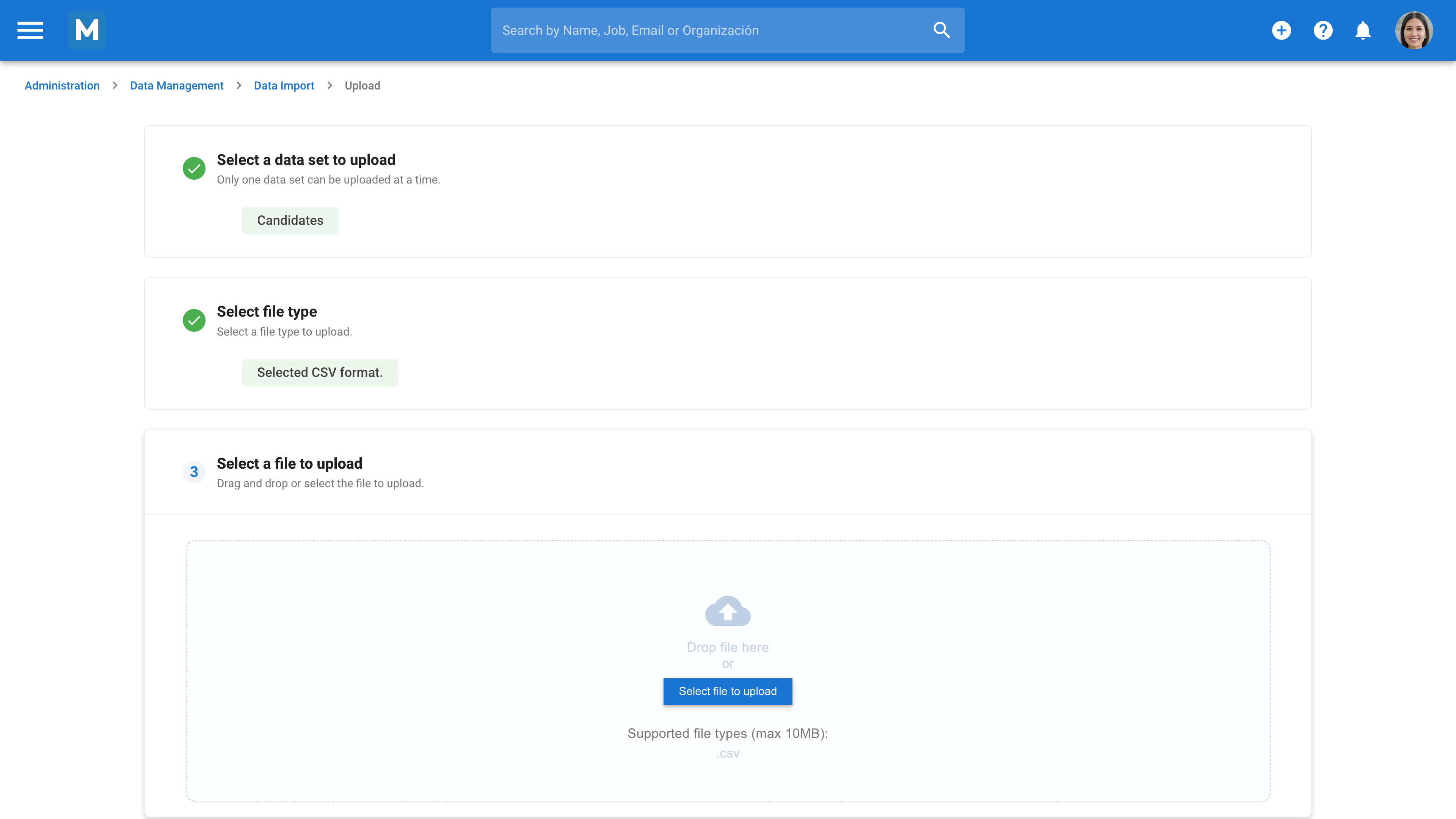 AI candidate sourcing with mass resume import support for parsing