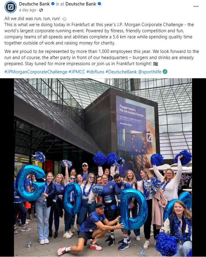 Deutsche Bank’s social media job posting lies behind its running activity.