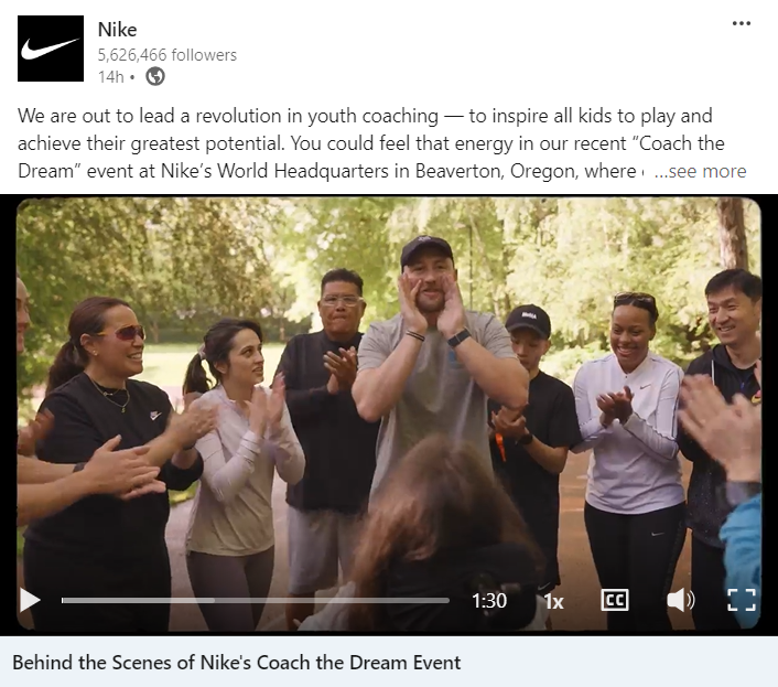 Nike goes with inspiring videos for its social media job posting. 