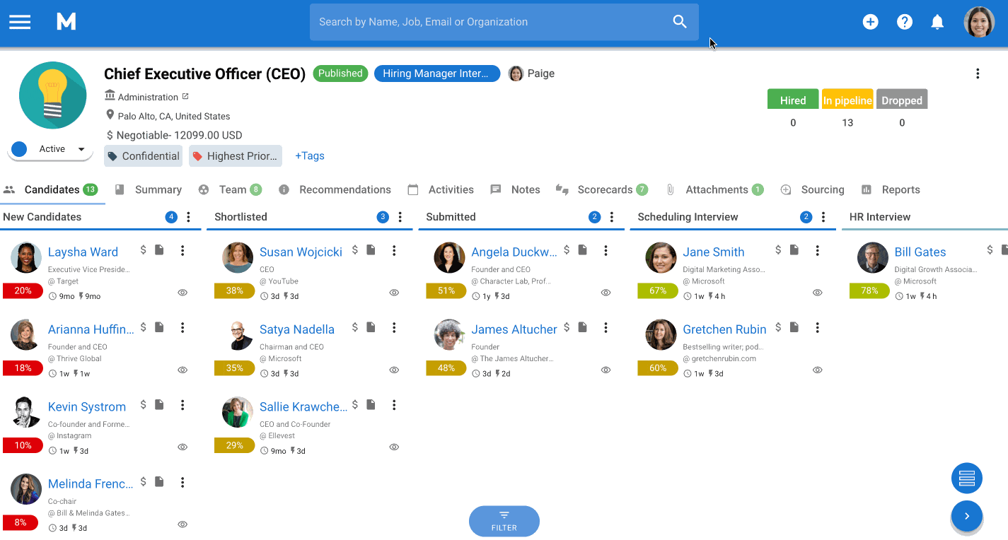 Manatal offers a fully customizable pipeline that automatically inputs essential data for you.