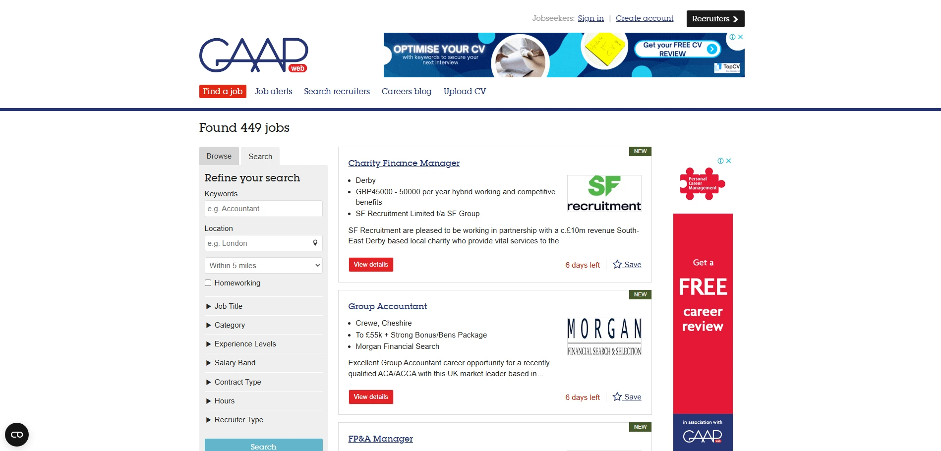 GAAPweb finance job portal focuses on senior roles.