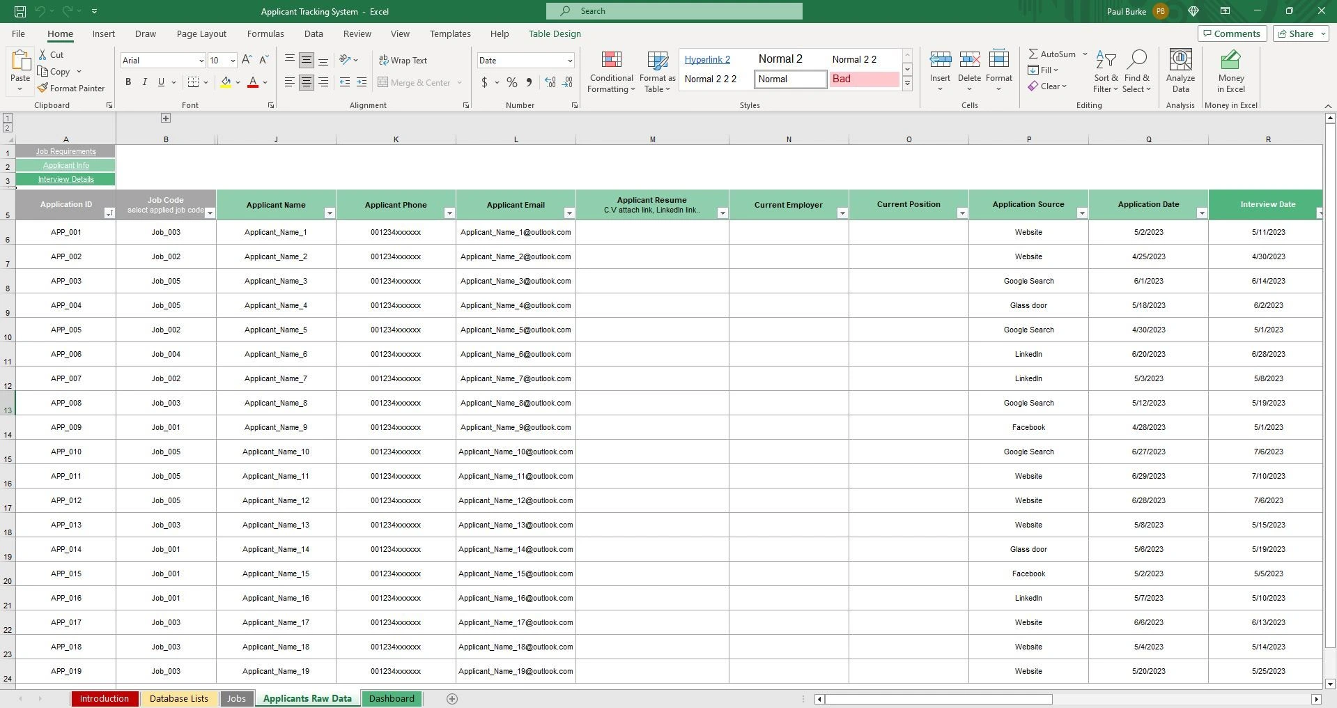 Recruiters can use Excel as their recruitment database. Credit: Simple Sheet