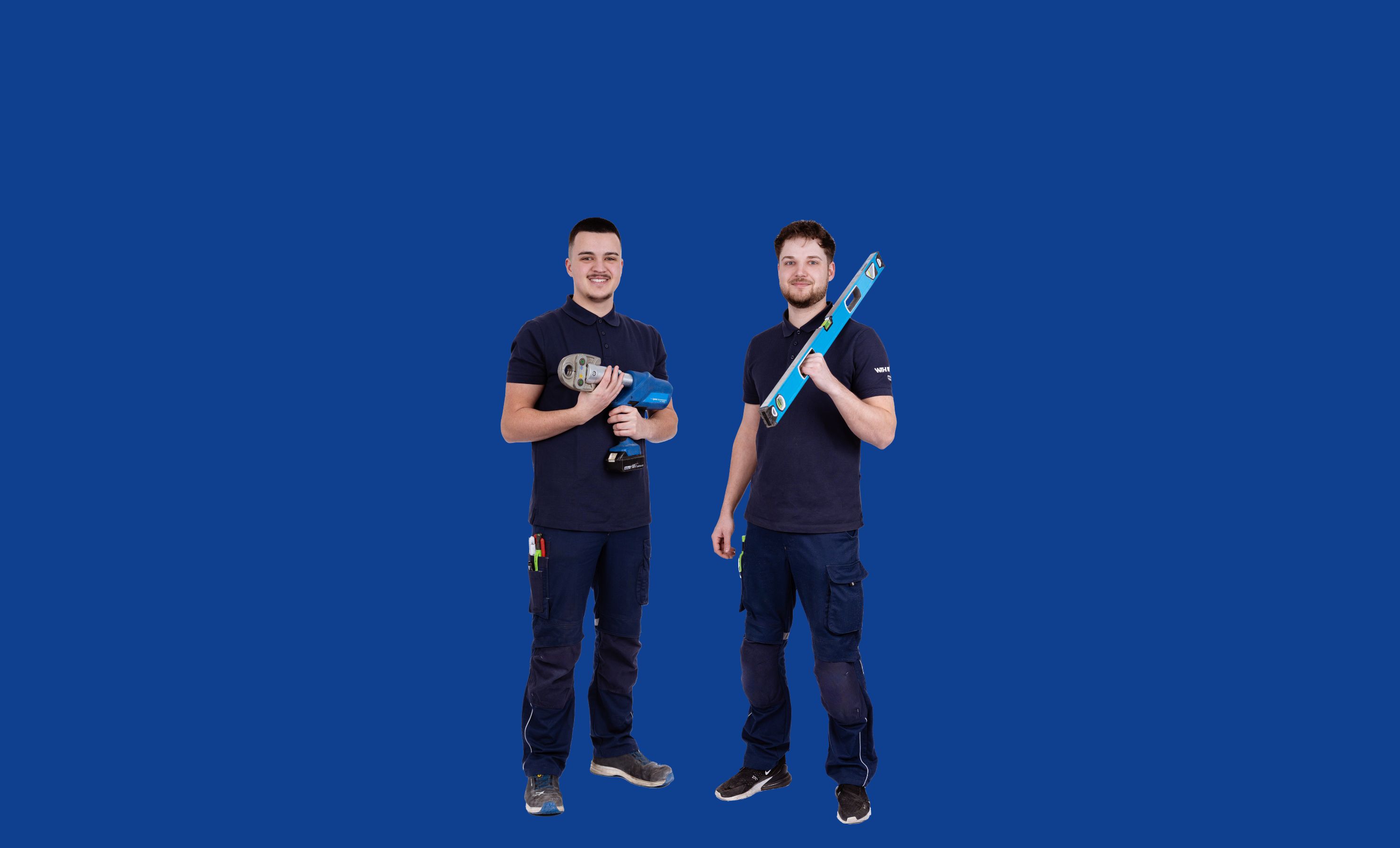 Zwei WTH Handwerker auf blauem Hintergrund