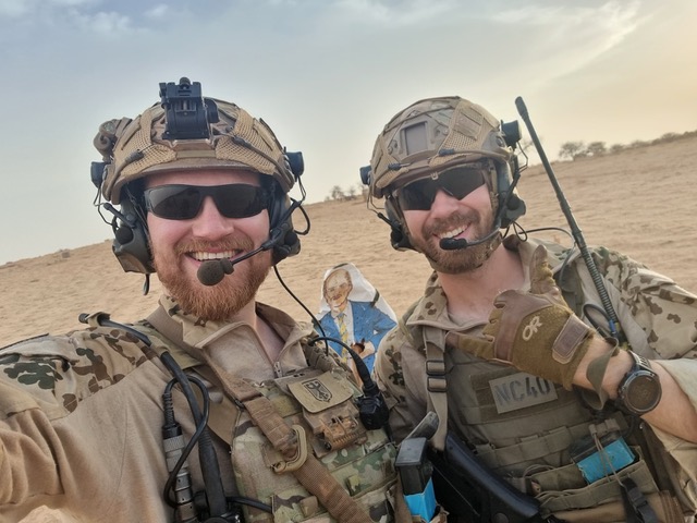 Julian Werner and Malte Rudolf in military gear