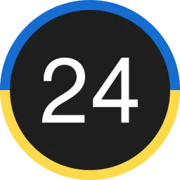 A blue and yellow circle with the number twenty four.