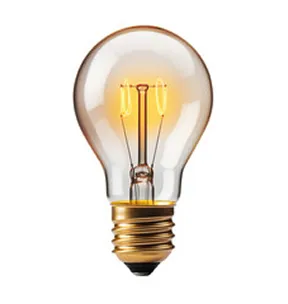 A light bulb with a yellow light inside of it.