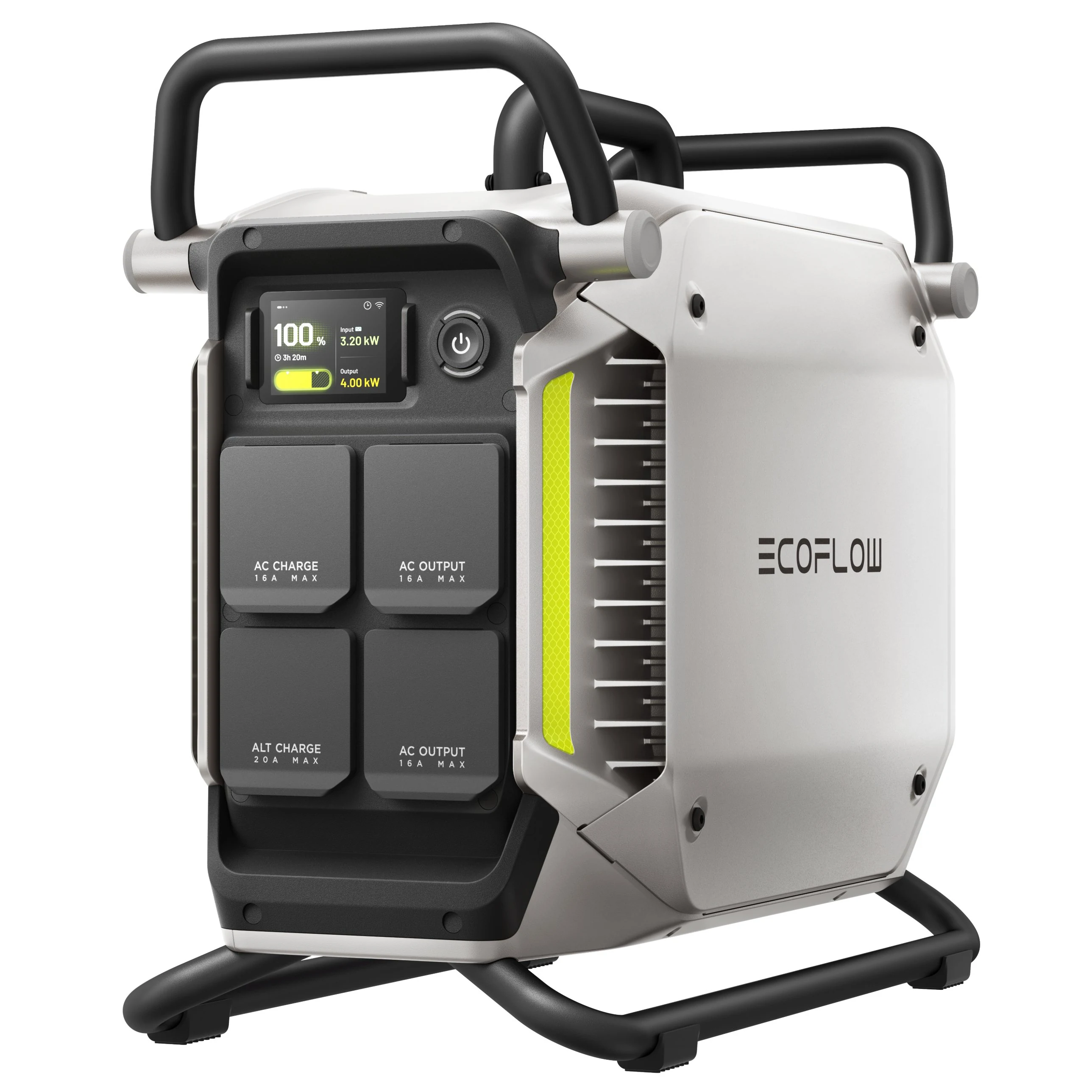 EcoFlow PowerRock 4000 industrieel draagbaar powerstation met LCD-scherm, AC-laadingang, ALT-laadingang en twee AC-uitgangen