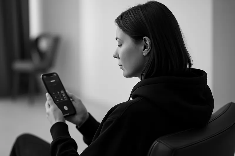 Eine Frau lernt etwas auf Ihrem Smartphone