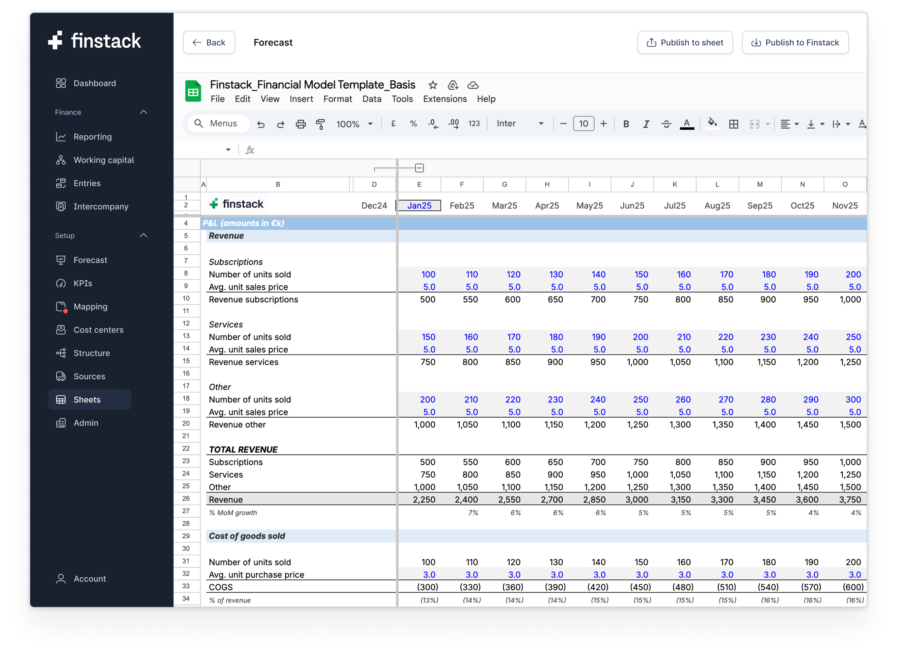 Spreadsheet sync in the Finstack platform.