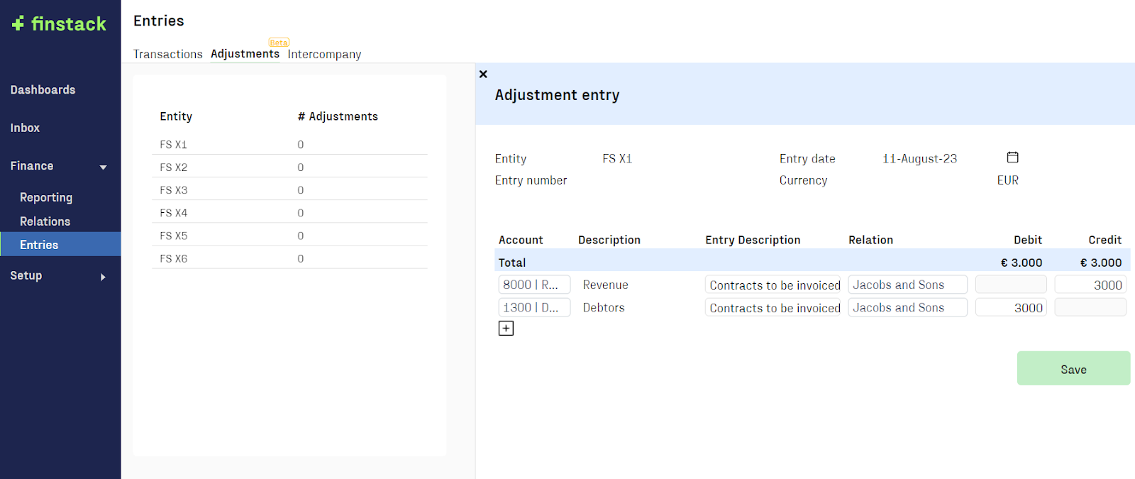 Finstack: Adjustment Entries