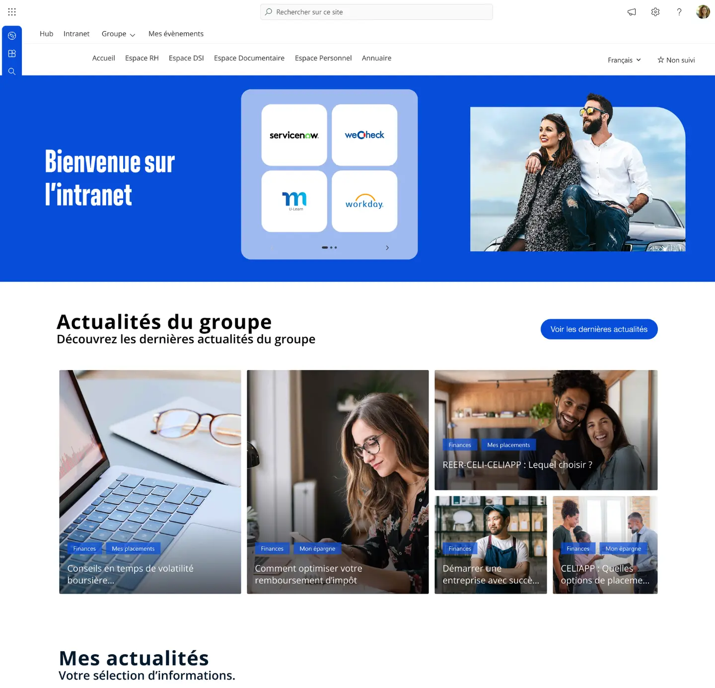 Exemple de Digital Workplace : intranet de groupe créé avec Jint
