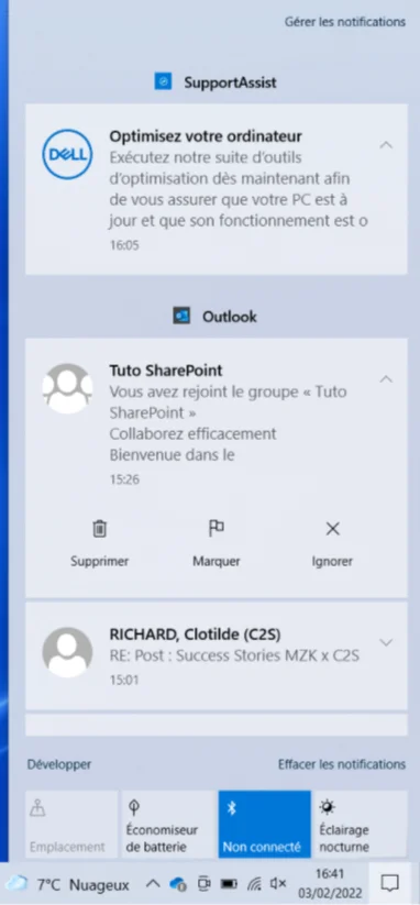 Windows 1 : notification tab