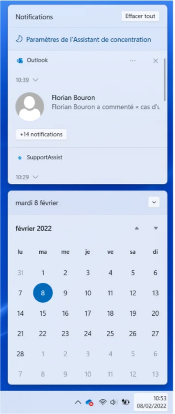 Windows 11 : notification tab