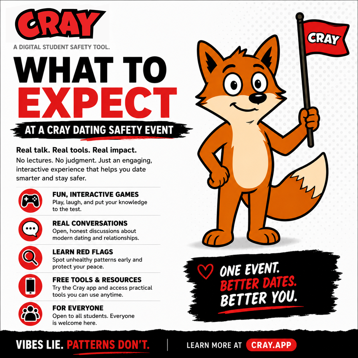 What to expect at a Cray dating safety event graphic
