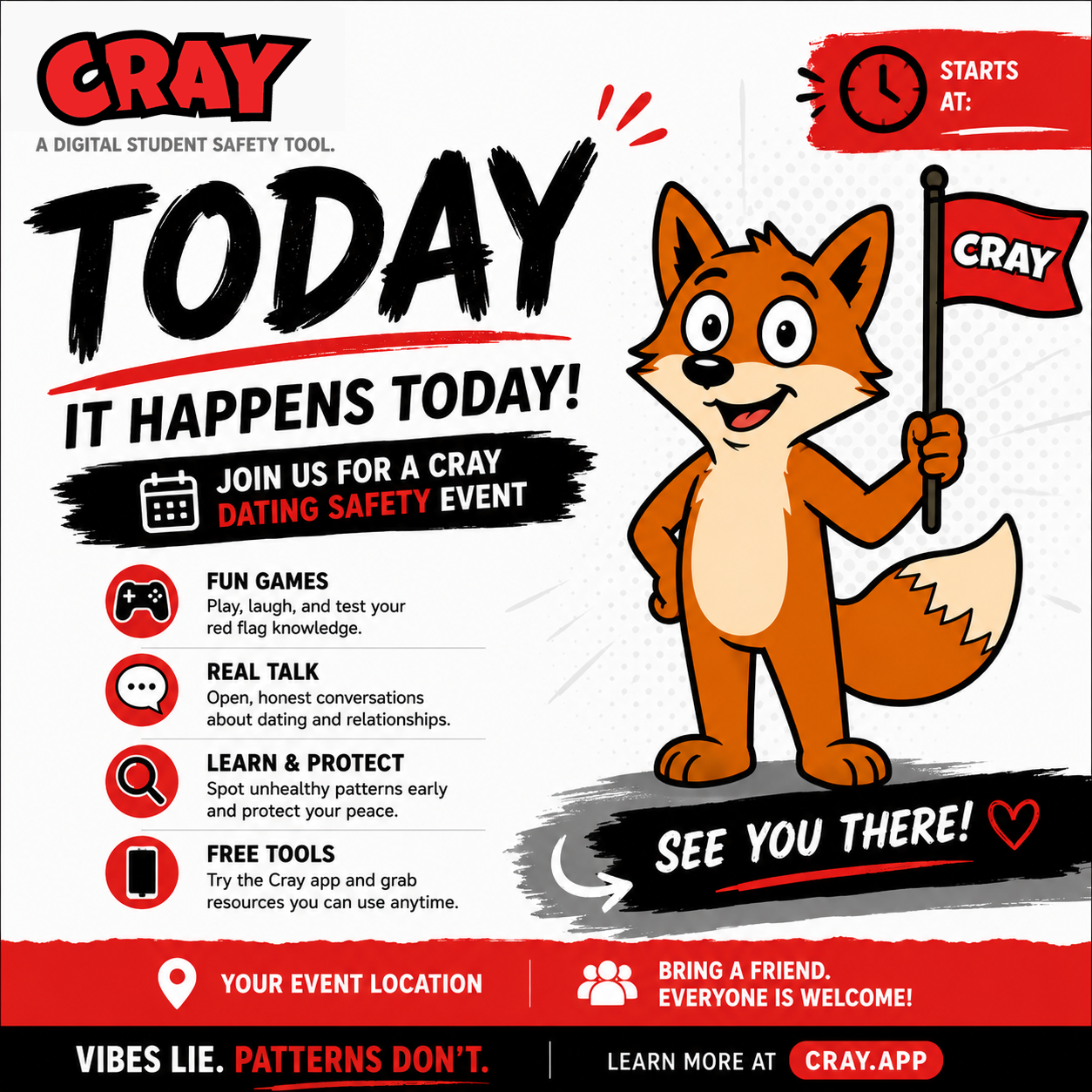 Cray dating safety event day graphic