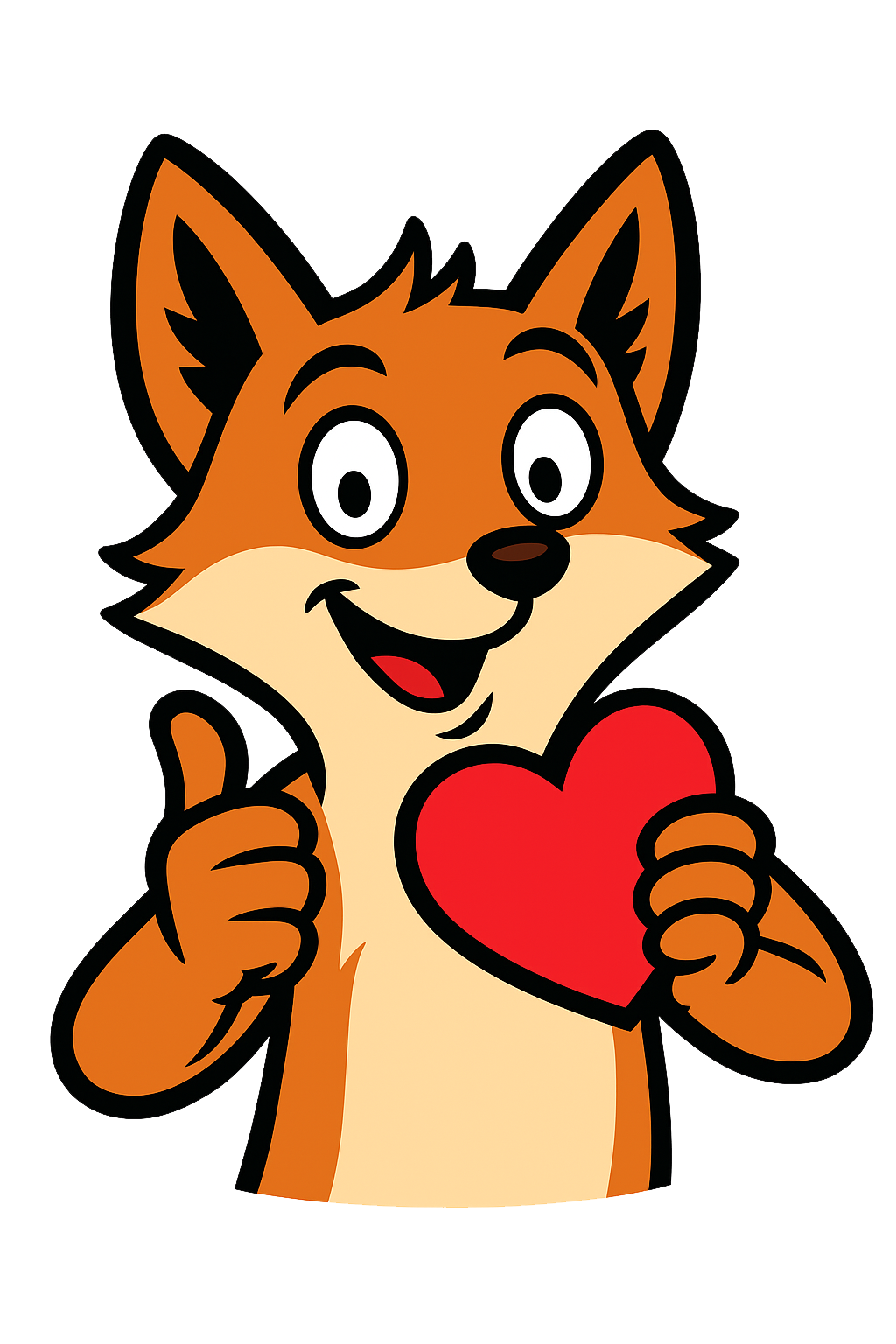 Crayvon A. Tenshun, the Cray fox mascot, giving a thumbs up and holding out a red heart